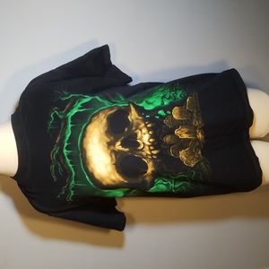 SKULL T-SHIRT Size L BLACK WITH NEON GREEN HALLOWEEN
